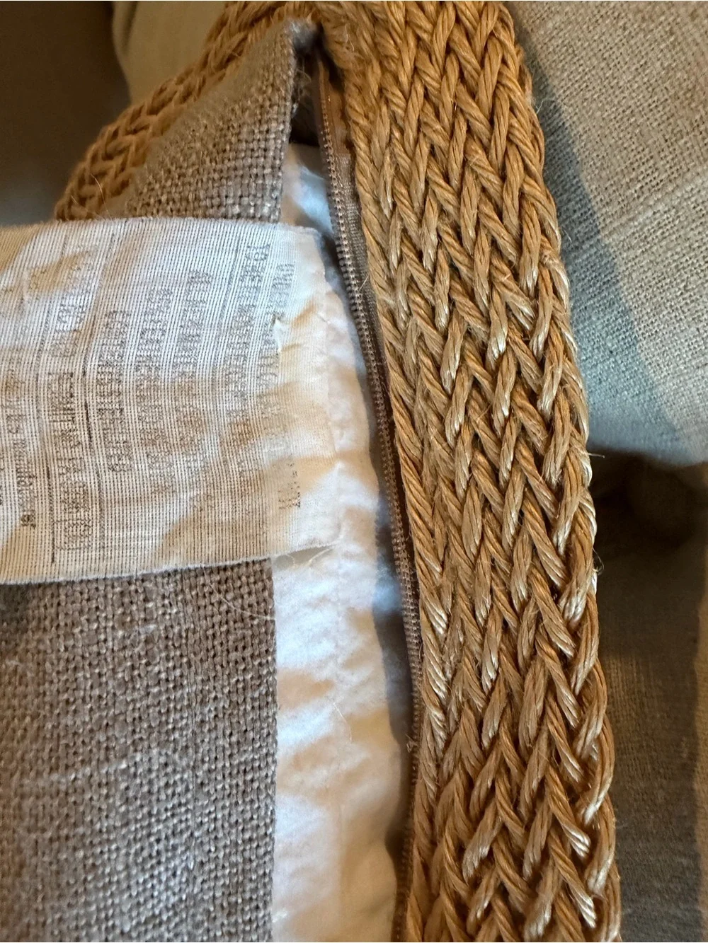 Canaan Company EUC Neutral Linen Throw Pillow with Braided Trim - Set of 3